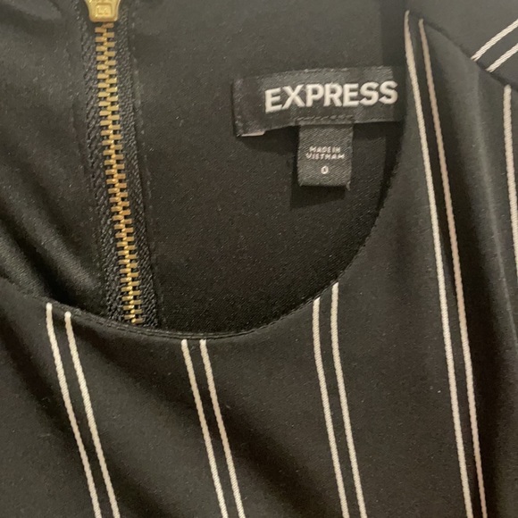 Black Striped Puff Shoulder Sheath Midi Dress - Picture 5 of 5